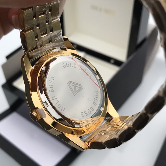 NEW IN BOX 18k Gold Watch with Green CZ Bezel - Picture 7 of 8